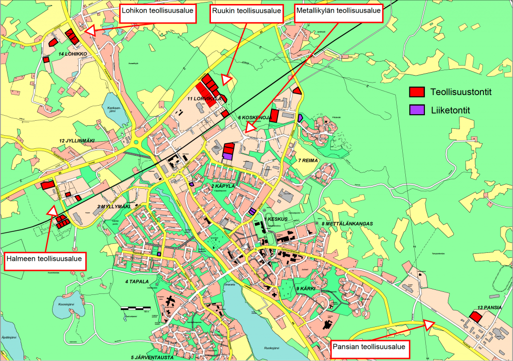 Teollisuus- ja liiketontit karttakuva 2021