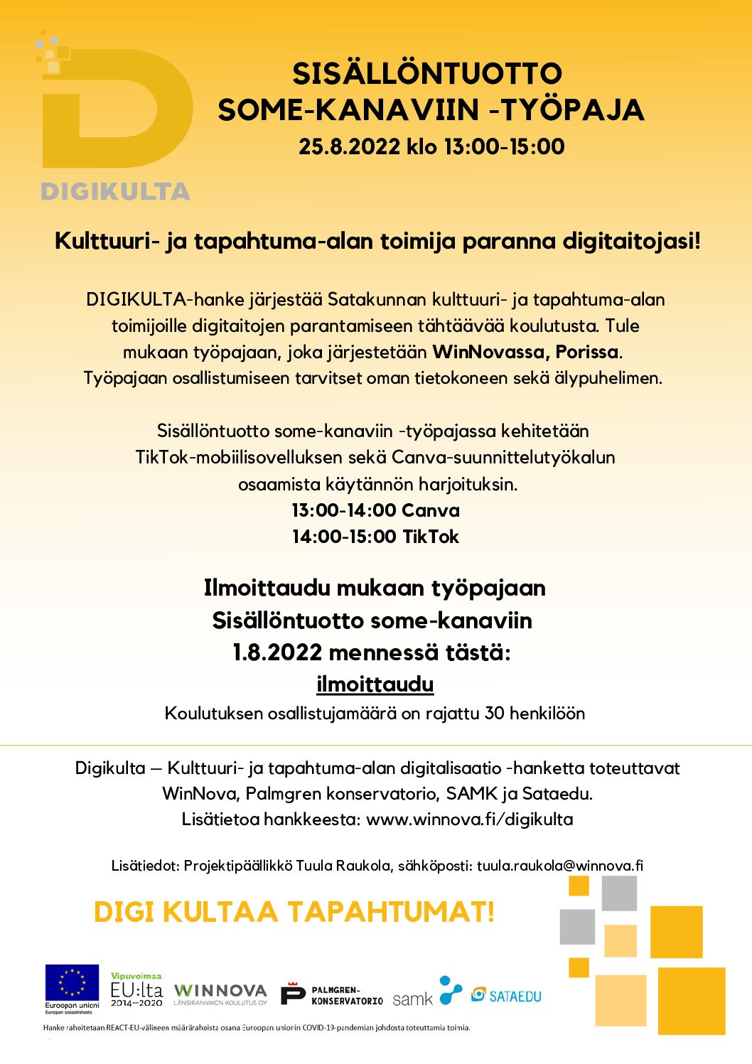 Koulutusta tarjolla tapahtuma- ja kulttuurialan toimijoille 25.8.