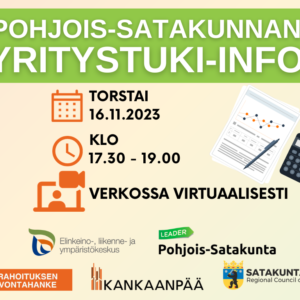 Tiedot Pohjois-Satakunnan Yritystuki-infosta.