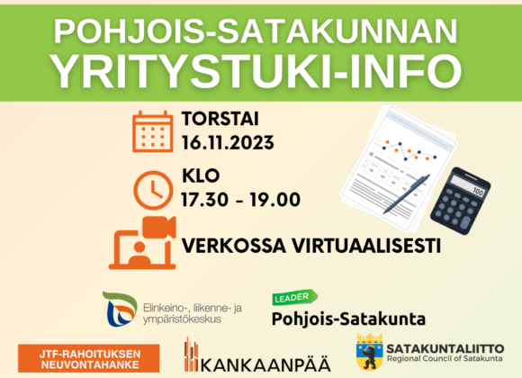 Tiedot Pohjois-Satakunnan Yritystuki-infosta.