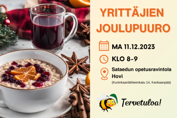 Yrittäjien joulupuuro ma 11.12.2023 klo 8-9 Sataedun opetusravintola Hovissa.