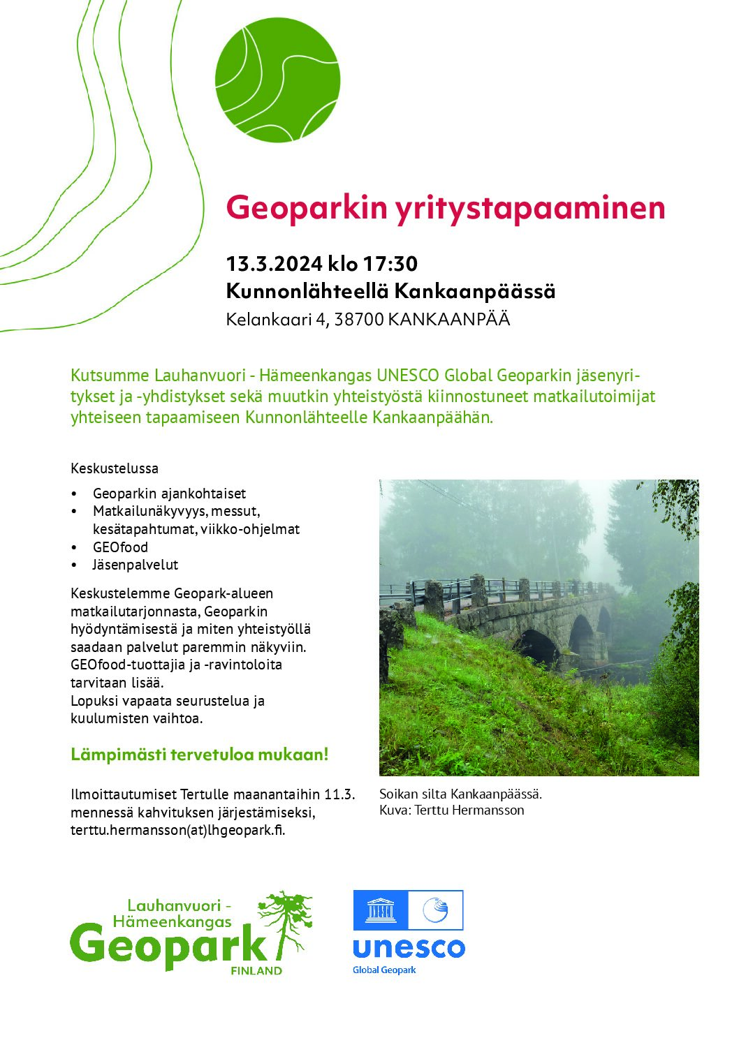 Kutsu Geoparkin yritystapaamiseen ke 13.3.