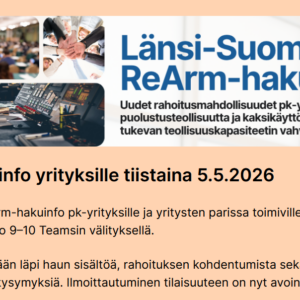 Näyttökuva ReArm ReArm-rahoitusinfo yrityksille ti 5.5. klo 9-10 Teamsin välityksellä