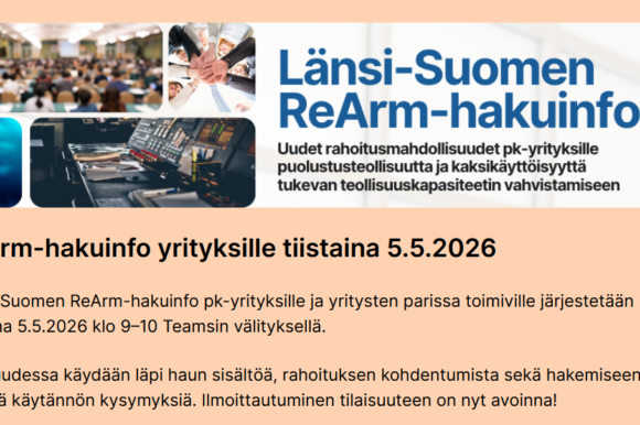 Näyttökuva ReArm ReArm-rahoitusinfo yrityksille ti 5.5. klo 9-10 Teamsin välityksellä