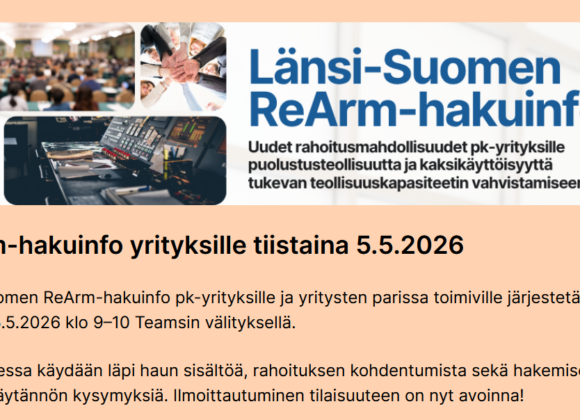 ReArm-rahoitusinfo yrityksille ti 5.5. klo 9-10 Teamsin välityksellä